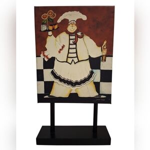 JENNIFER GARANT STANDING WHIMSICAL CRIMSON CHEF W/WINE & CHESSE - CANVAS